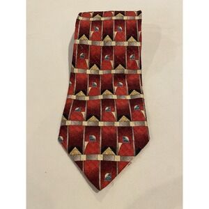 Pavone Italy Silk Tie Red Geometric Art Deco Design 3.87" Wide‎ 57.4" Long VTG